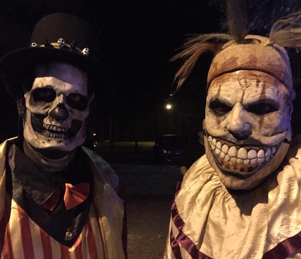 Skull face and Twisty the clown characters