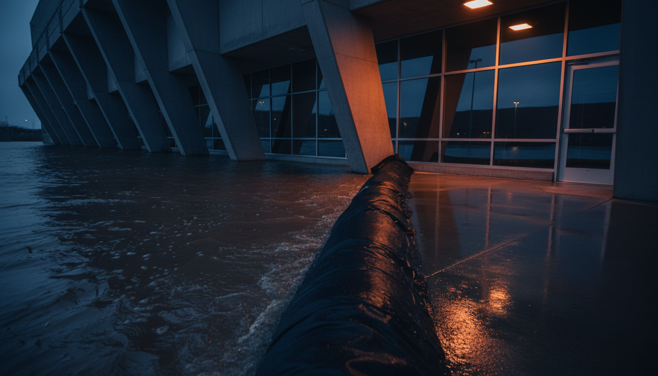 Quick Dam flood barrier in action