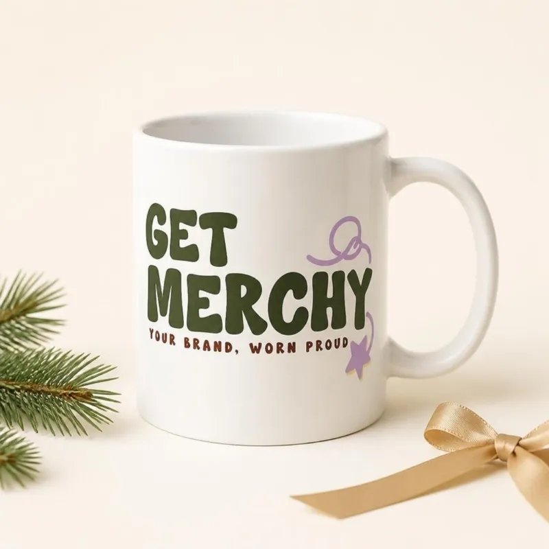 Cocoa Break Mug with Get Merchy logo