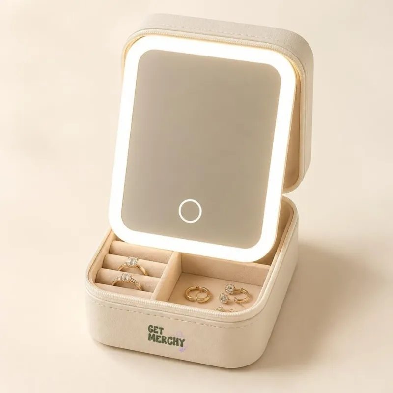 Glow Jewelry Case with Get Merchy logo