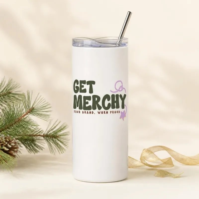 Winter Tumbler with Get Merchy logo