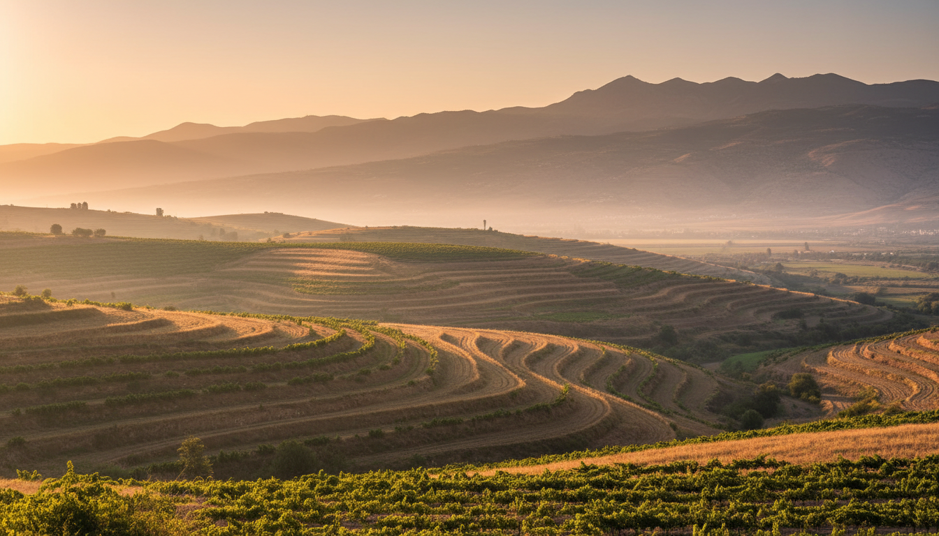 Lebanese Bekaa Valley terraces at dawn