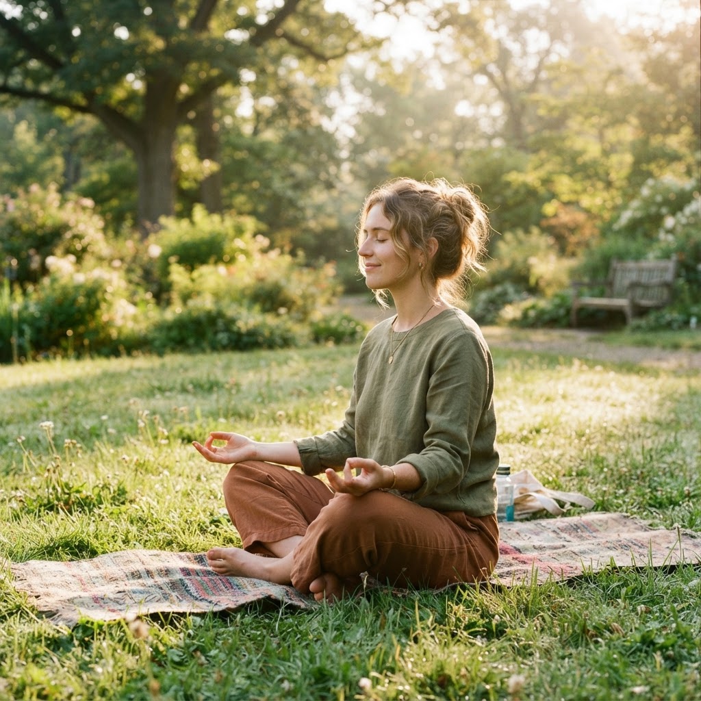 Meditating outdoors