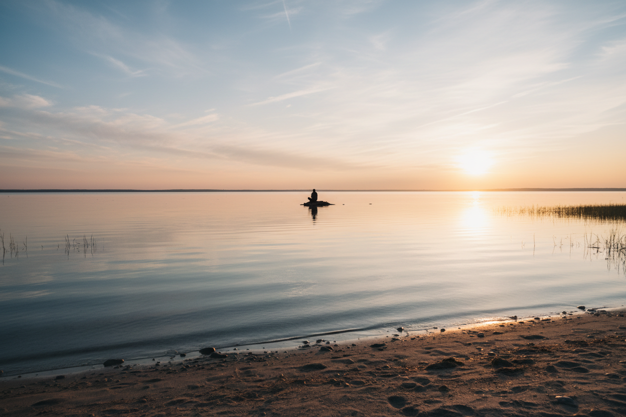 A calm sunrise over a quiet horizon