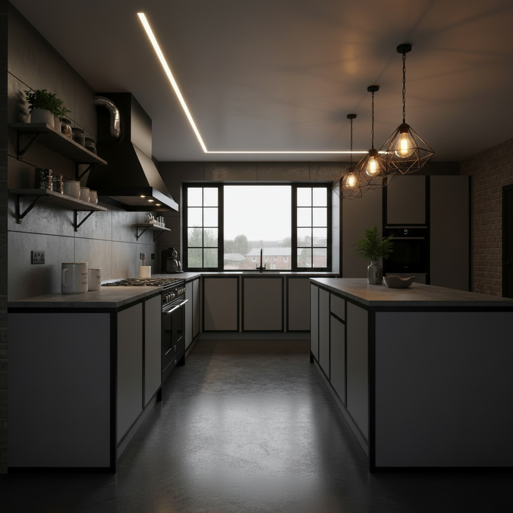 Littleborough Industrial Matt Kitchen — bespoke kitchen view 2 in Littleborough, Greater Manchester