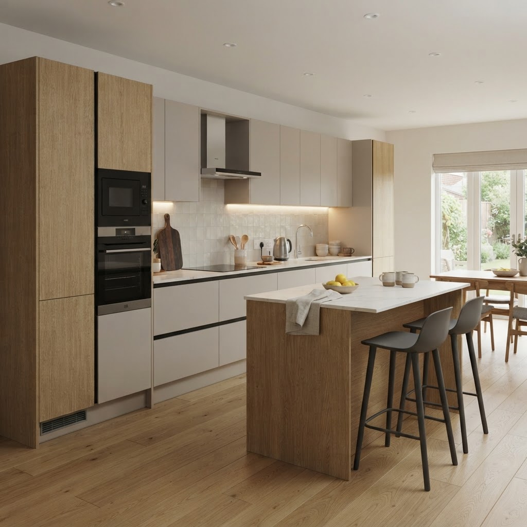 Made to measure handleless kitchen cabinets in a modern UK home