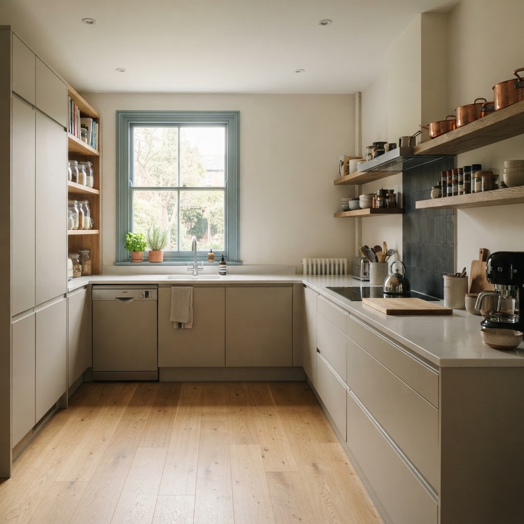 Durable matt finish kitchen cabinet doors in a practical family kitchen