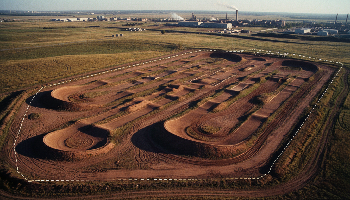 Aerial view of a vintage BMX track layout