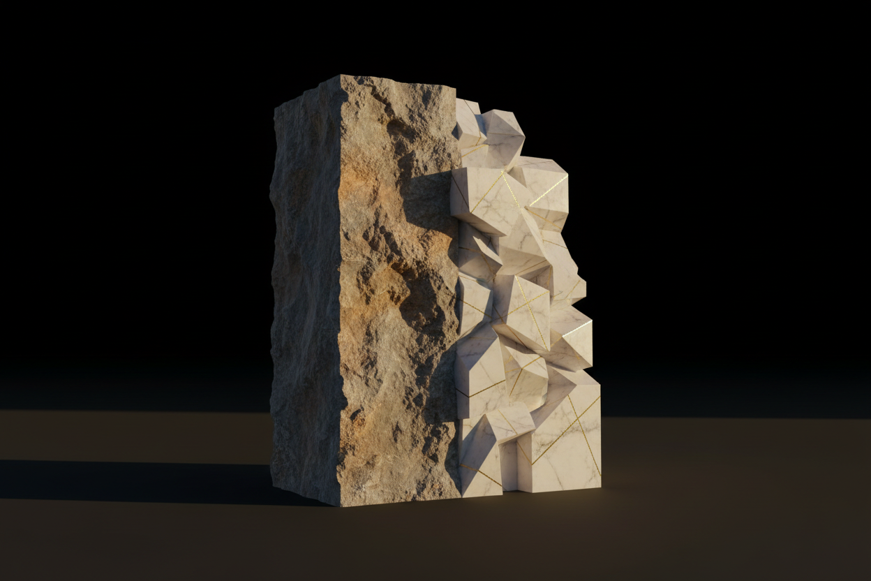 Stone being sculpted into a polished monument