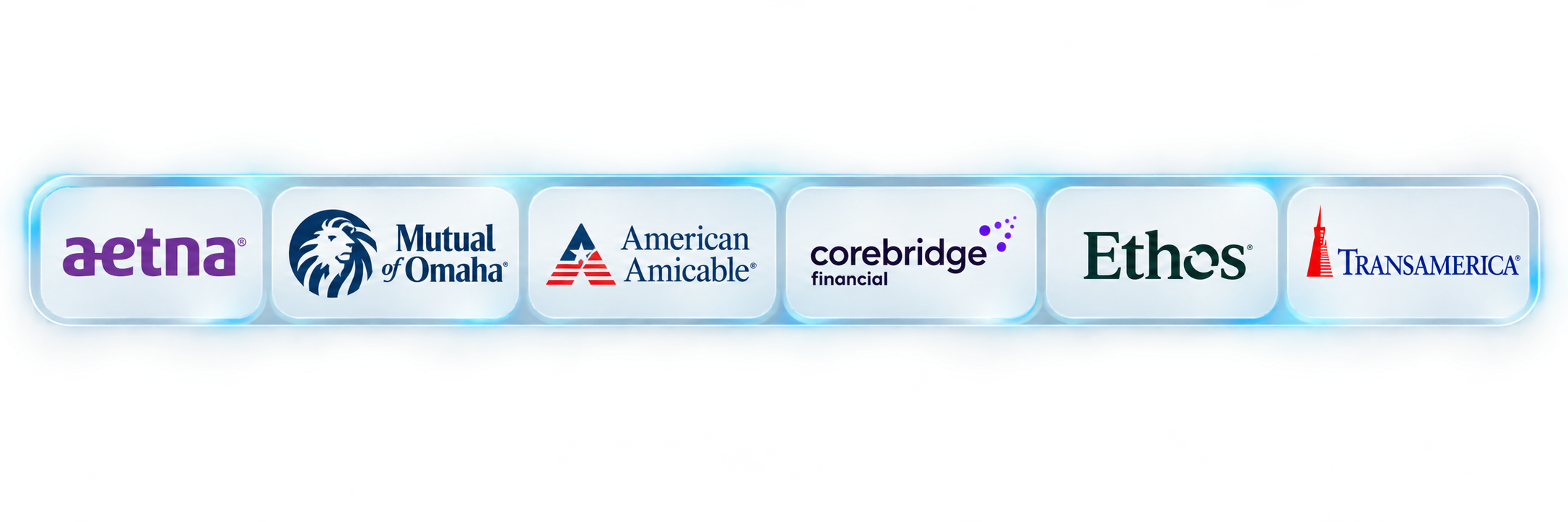 Aetna, Mutual of Omaha, American Amicable, Corebridge Financial, Ethos, Transamerica