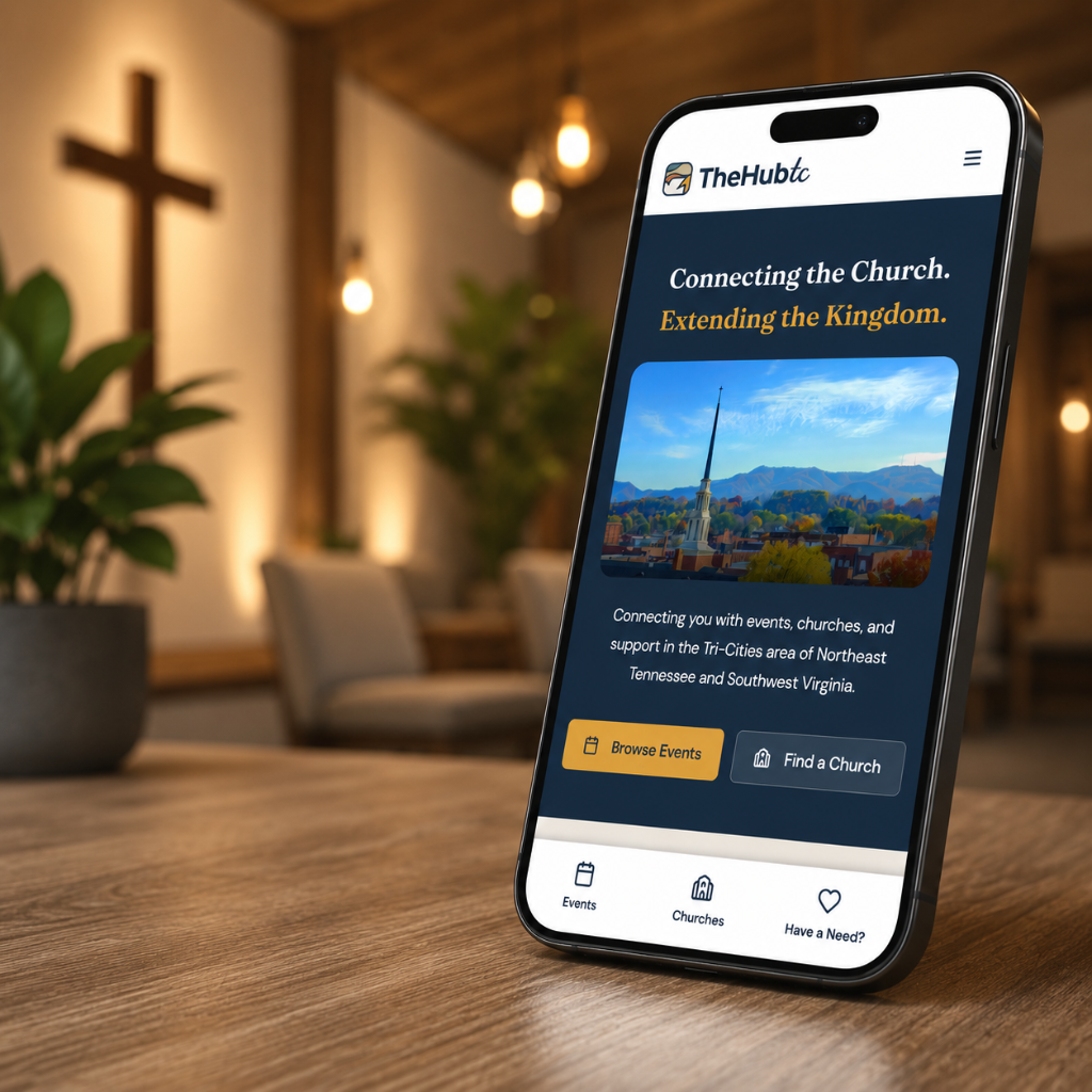 The Hub TC mobile app mockup