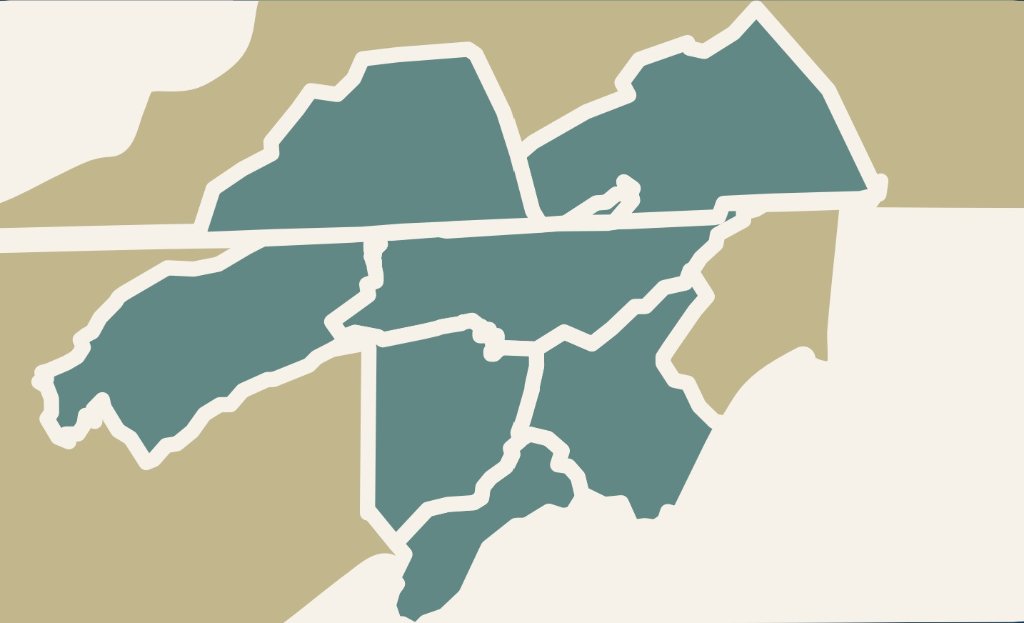 Map of the Tri-Cities region in Northeast Tennessee and Southwest Virginia