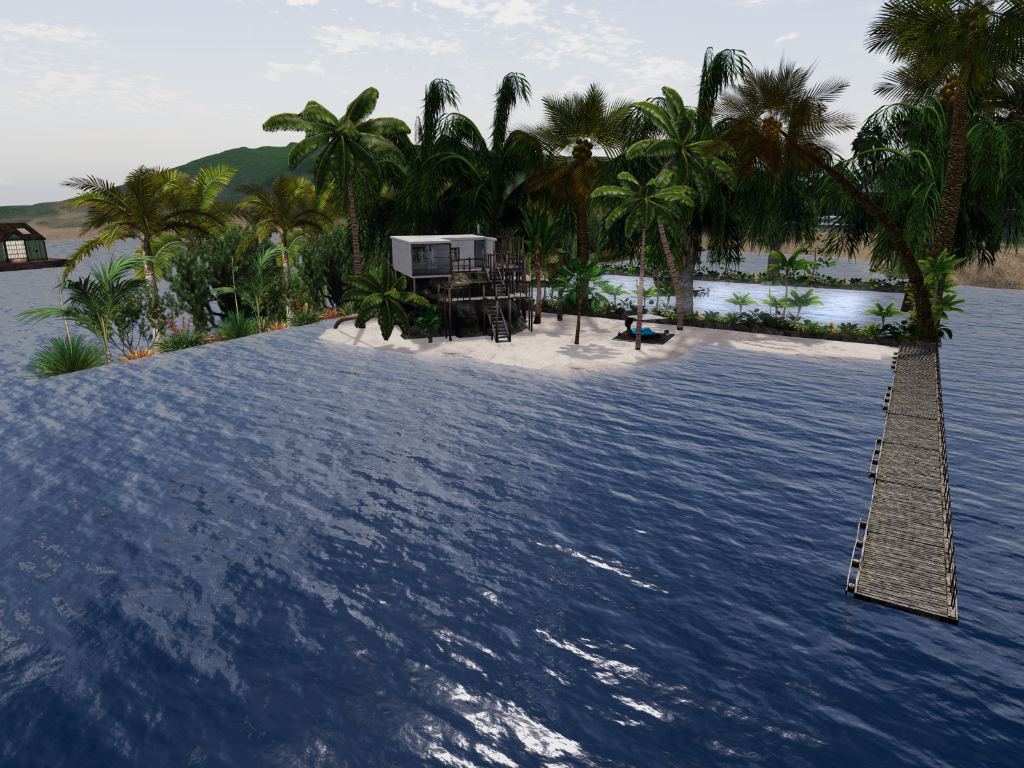 Modern waterfront estate with pier