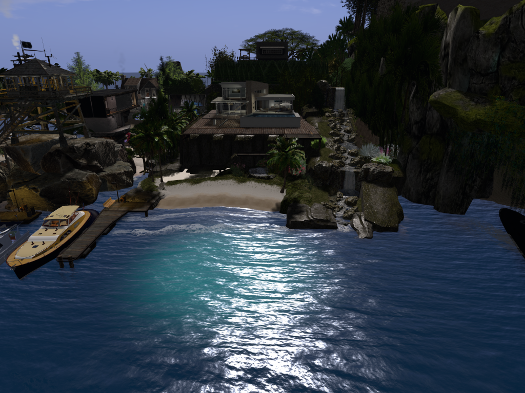 Cliffside villa with waterfall