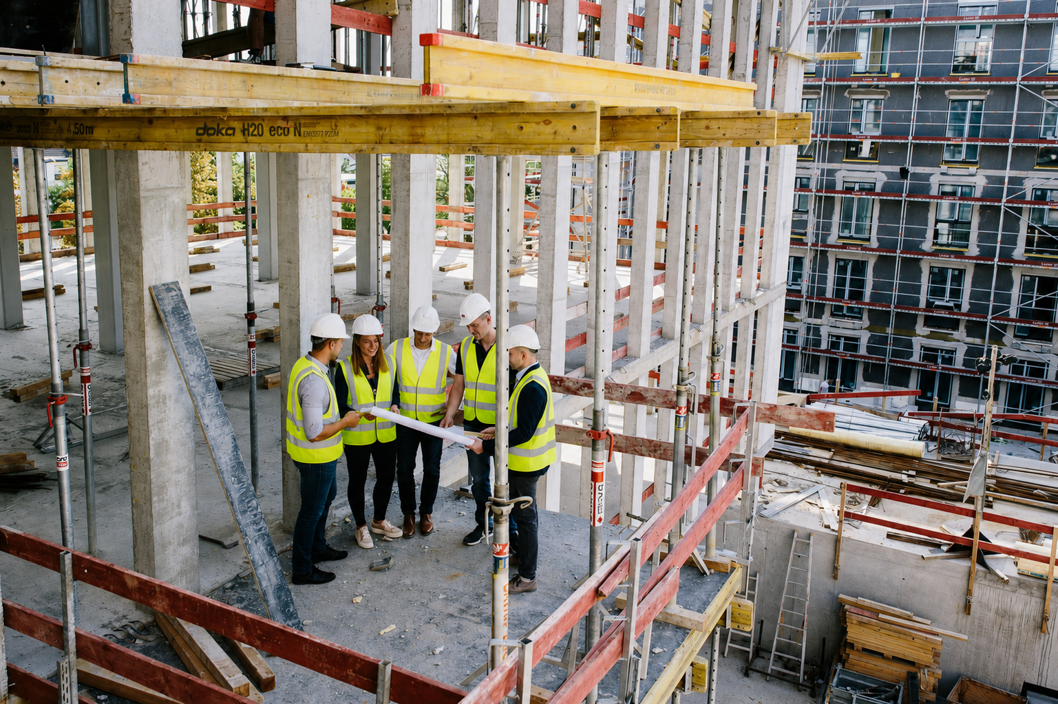 Rockworth Property Management team reviewing plans on a multifamily construction site