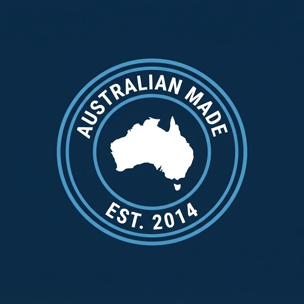 Australian made badge representing NoPowerTXT's Australian design and manufacturing