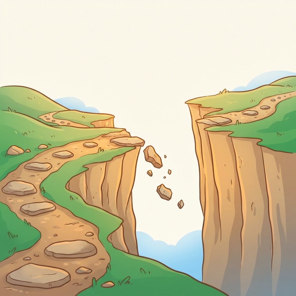 The safe path crumbling and disappearing