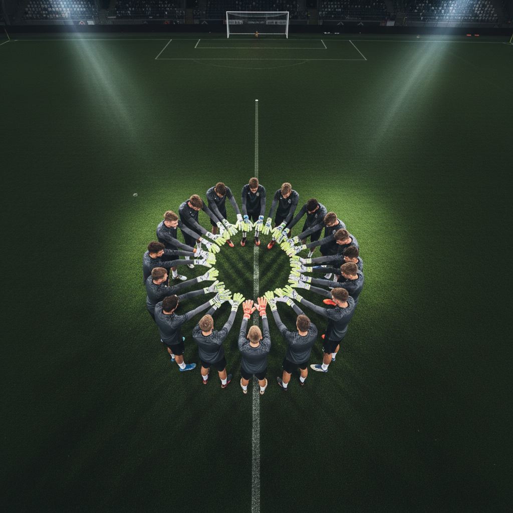 Young goalkeepers in a team huddle