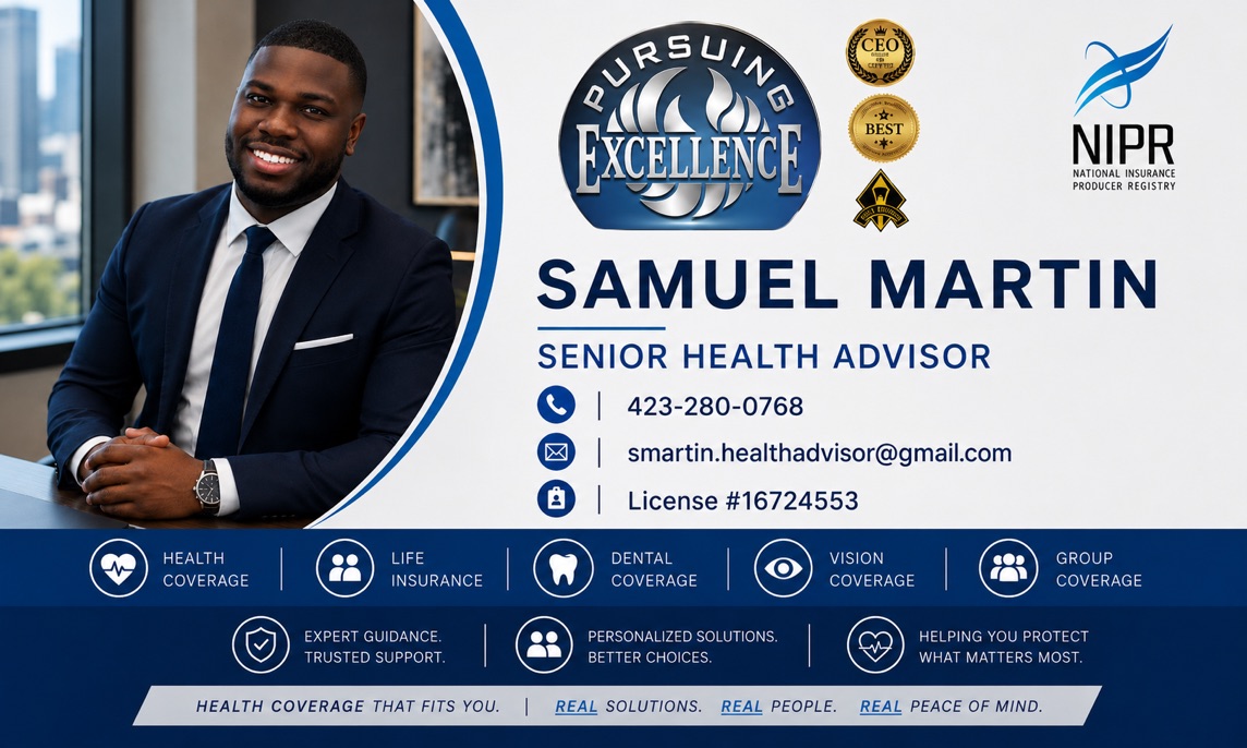 Business card for Samuel Martin, Senior Health Advisor at USHealth Advisors