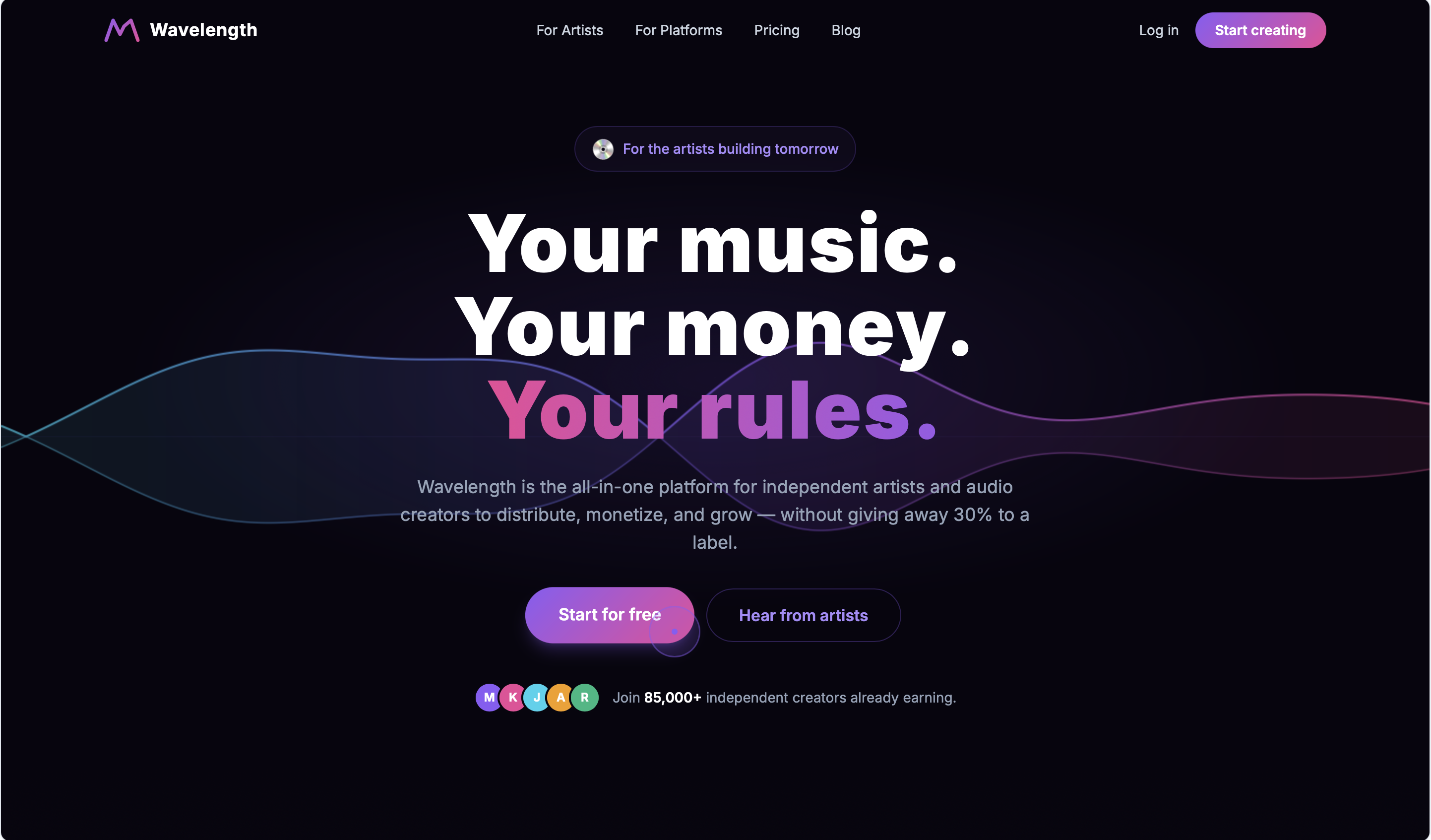 Wavelength — Music & Creator Monetization template preview