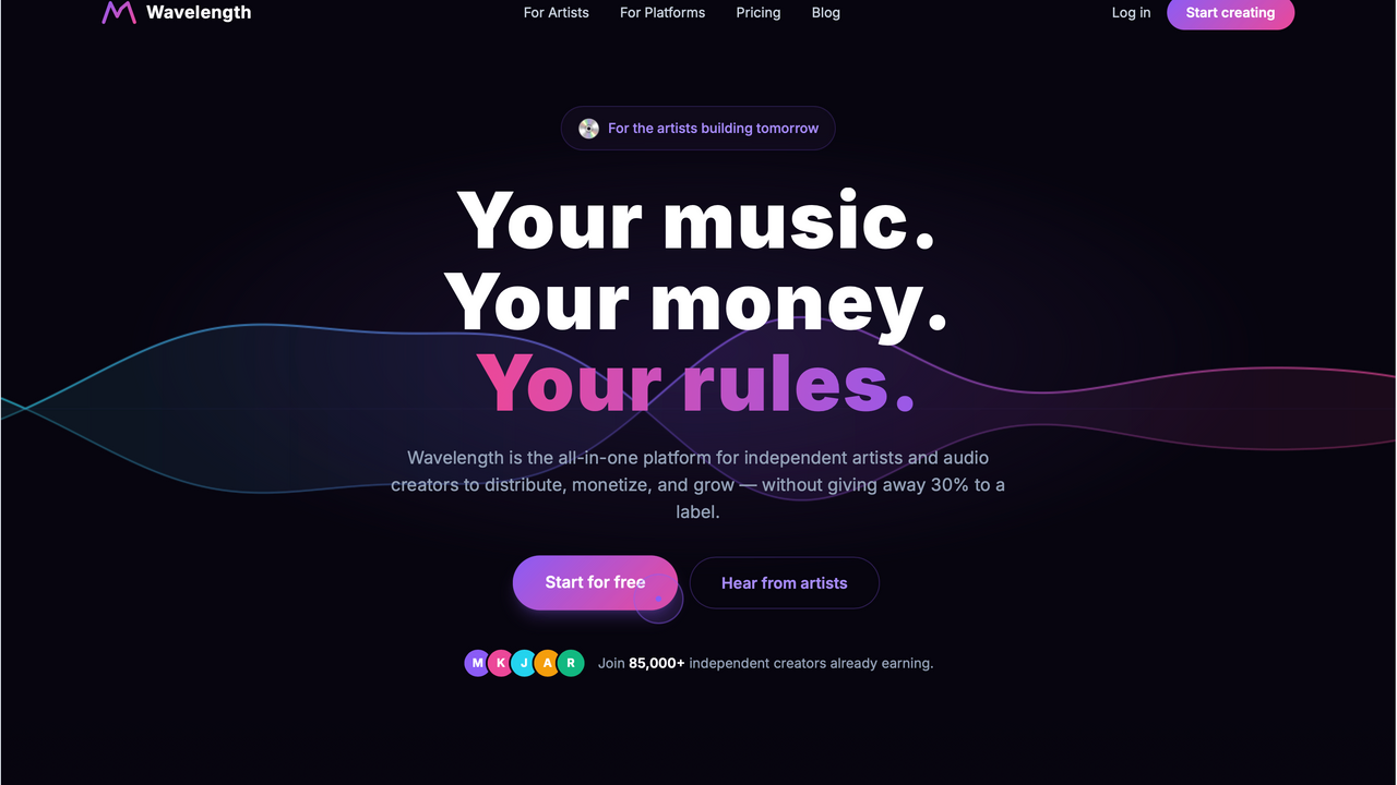 Wavelength — Music & Creator Monetization template preview