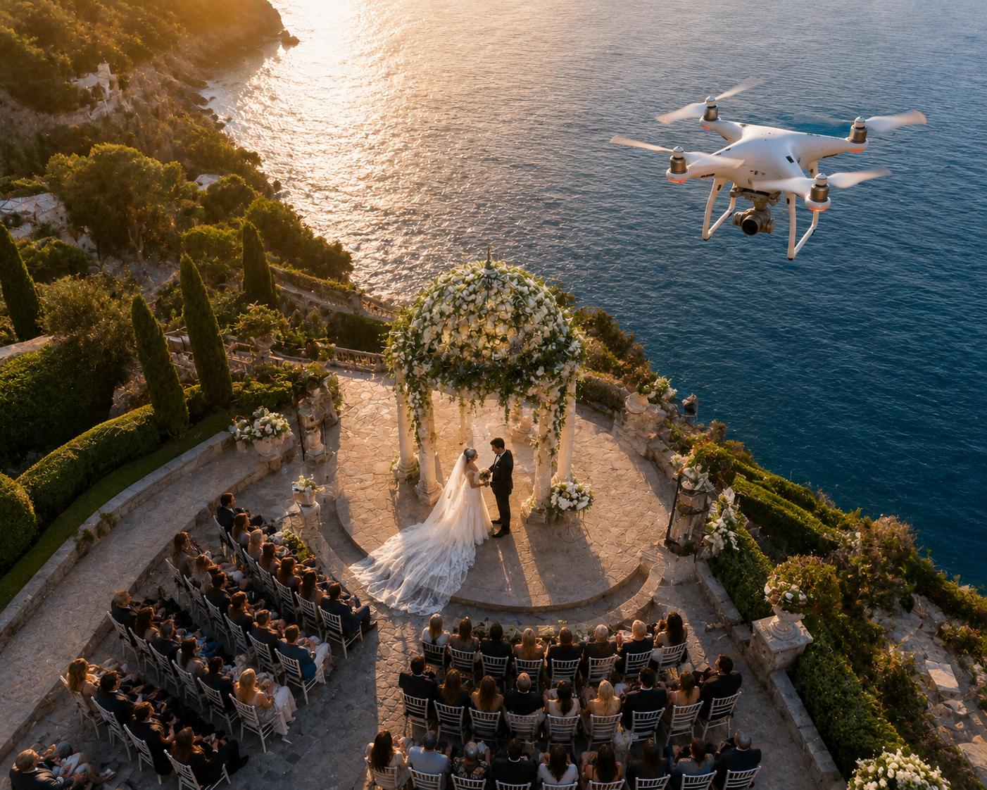 Filmagem de casamentos com drone cinematográfico