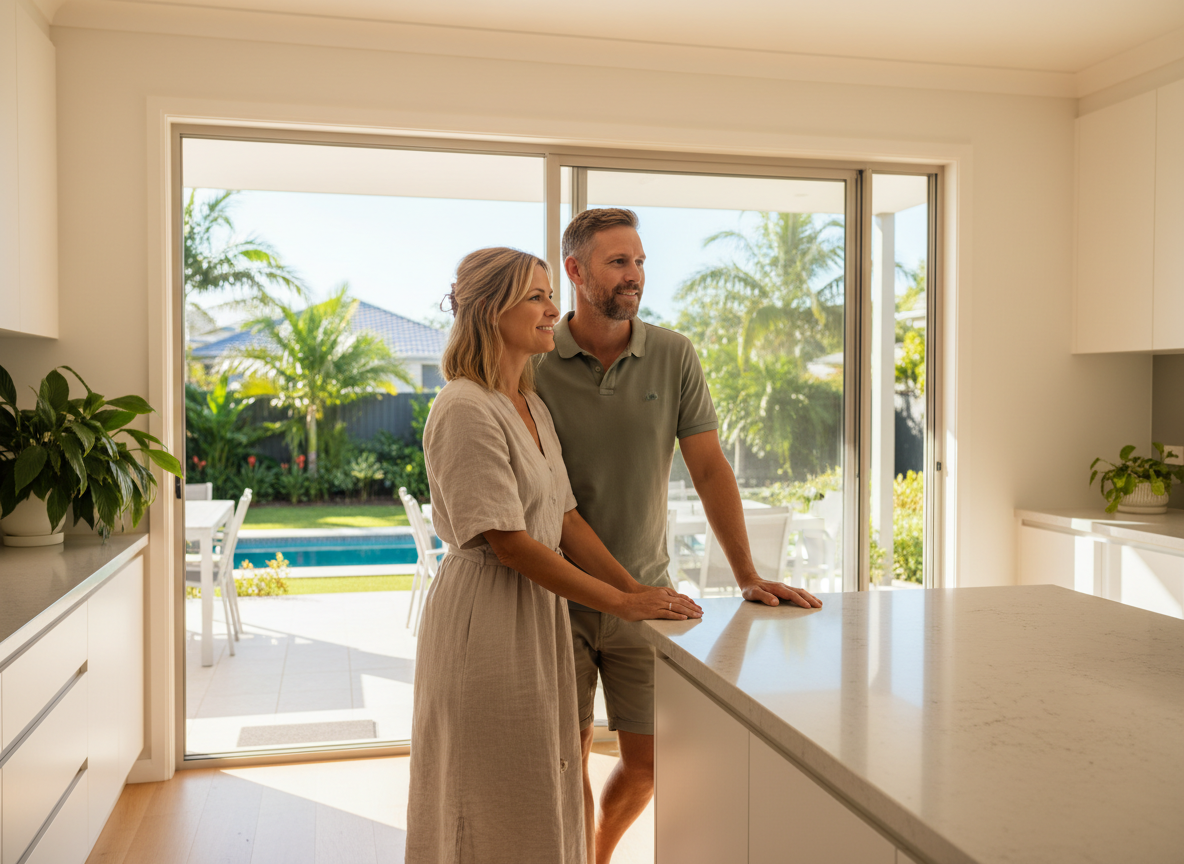 Happy Queensland homeowners enjoying their solar-powered home