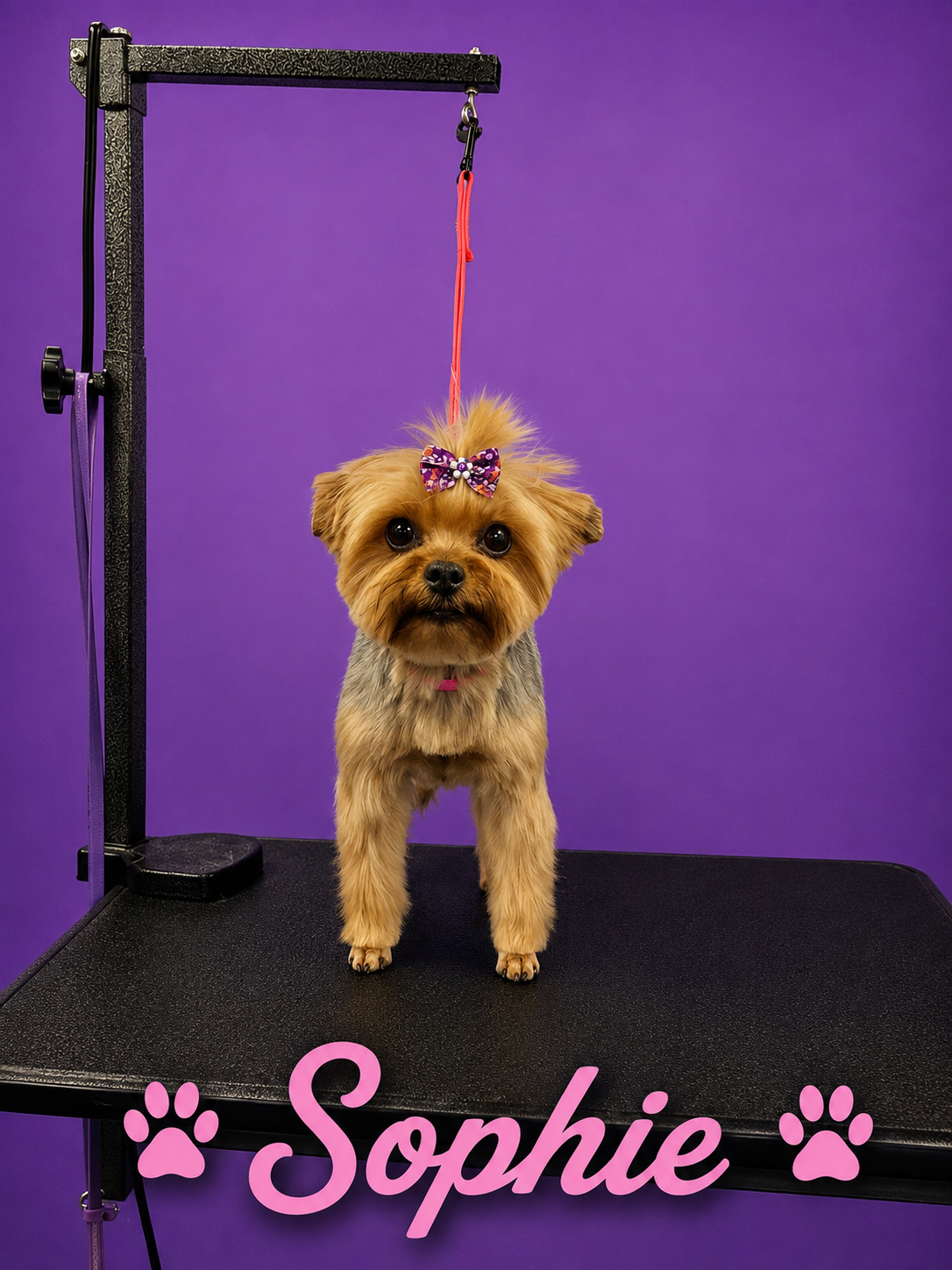 Sophie, freshly groomed Yorkshire Terrier