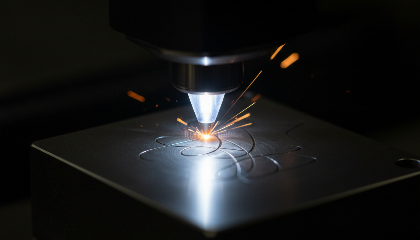 Laser engraving a metal surface with sparks