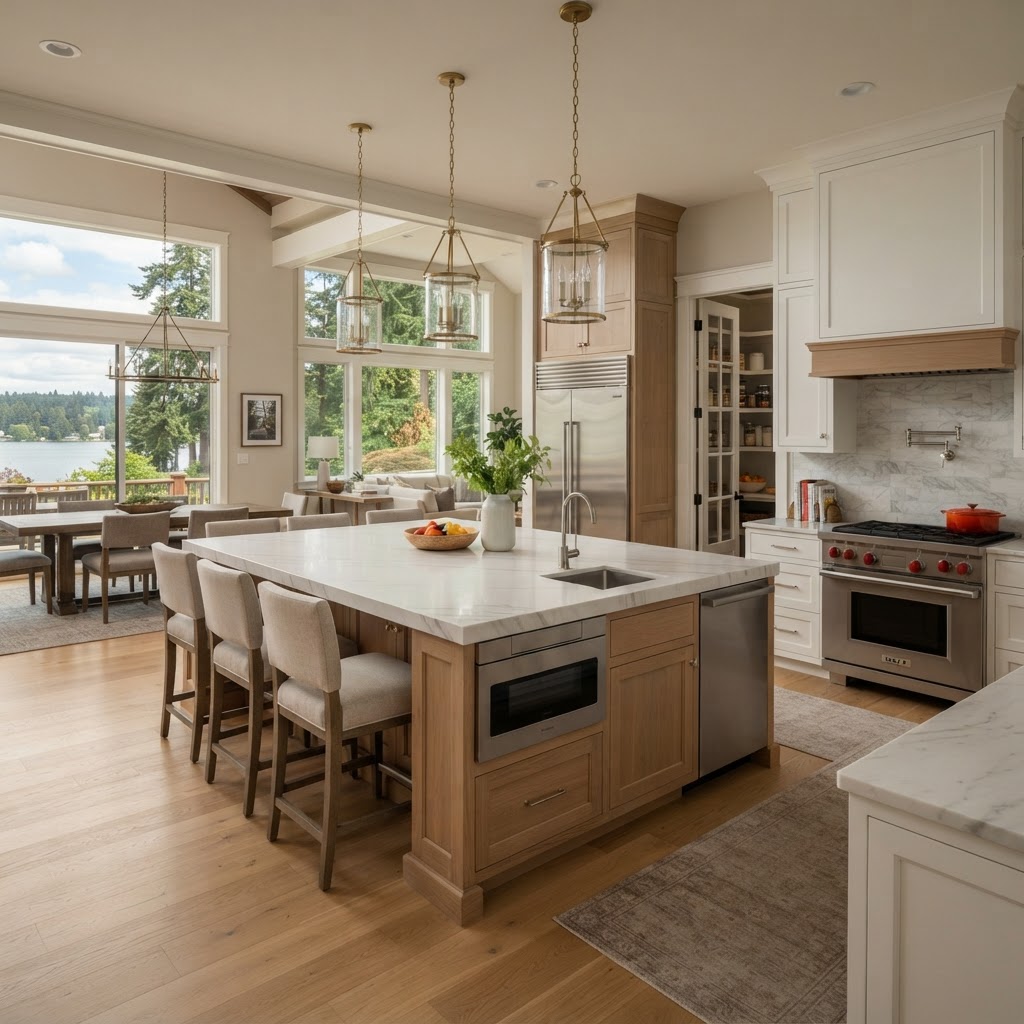 Luxury residential kitchen with custom cabinetry and premium finishes
