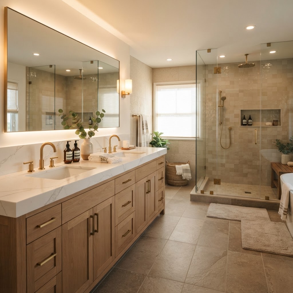 Spa-inspired double vanity bathroom