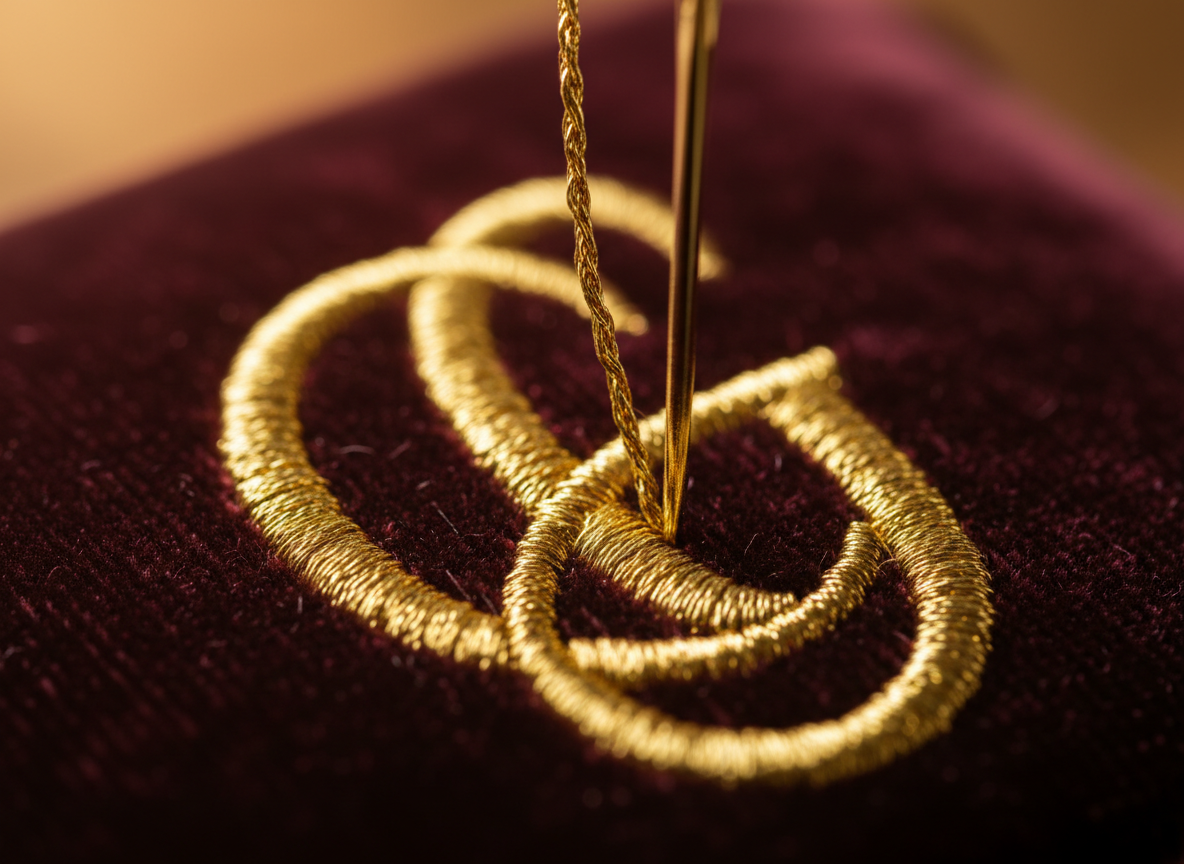 Gold thread embroidery on premium maroon fabric — OzzyFits craftsmanship