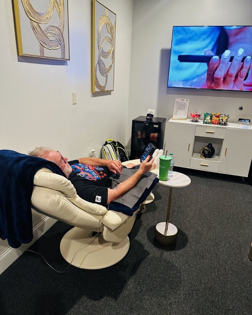 Client enjoying IV drip therapy in our wellness suite – Radiant Health