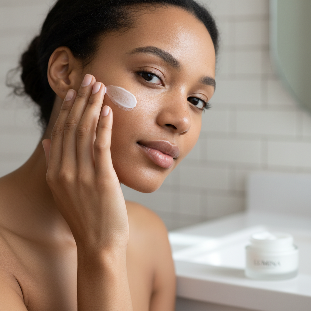 Woman applying skincare cream — GHK-Cu copper peptide skin wellness support at Radiant Health & Wellness