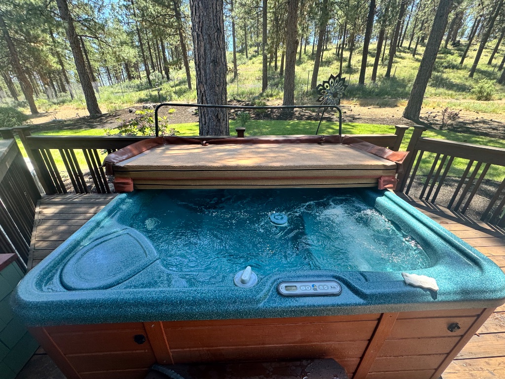 Hot tub on forested deck