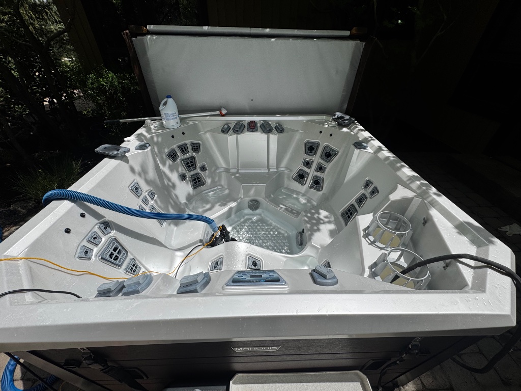 Hot tub deep clean in progress