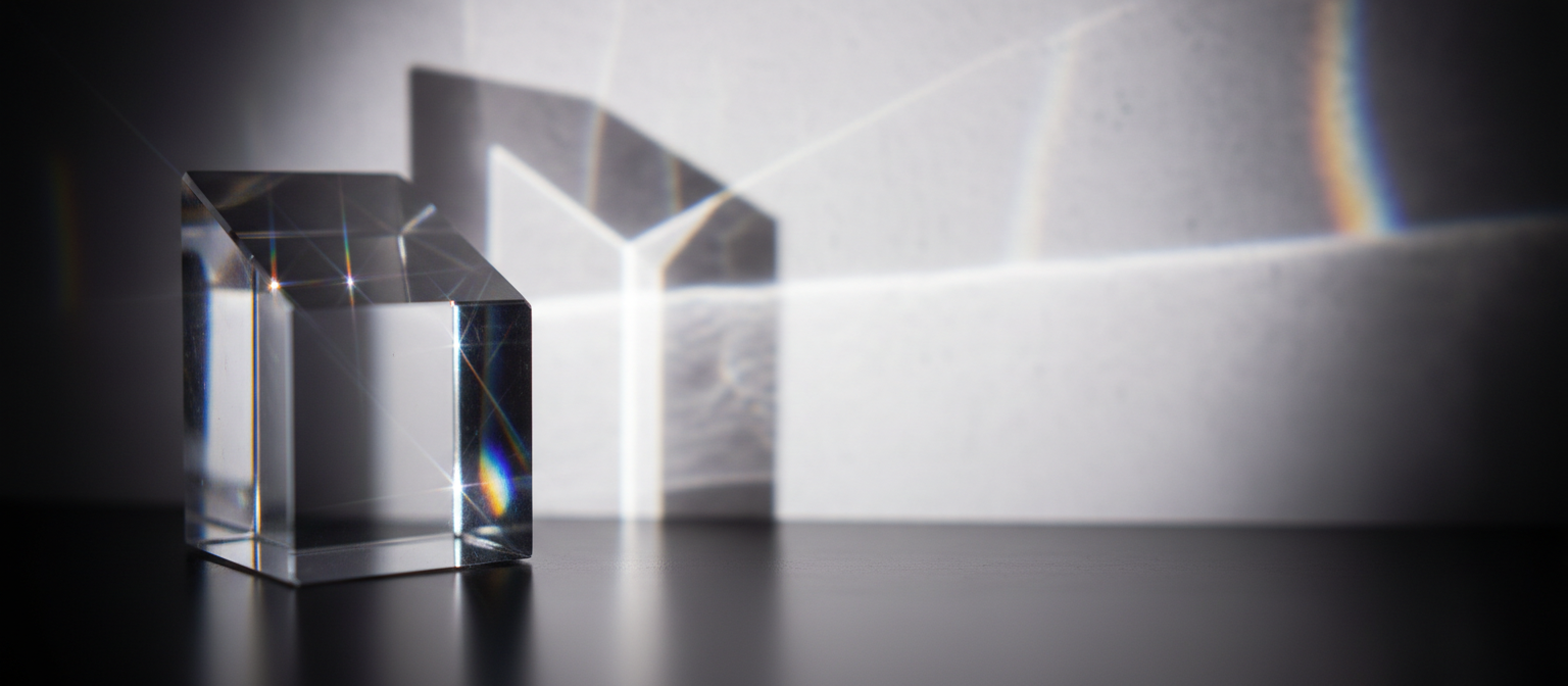 Abstract light refracting through architectural glass prism