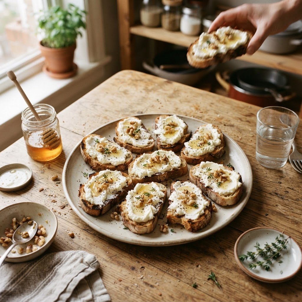 Rustic Ricotta and Honey Crostini