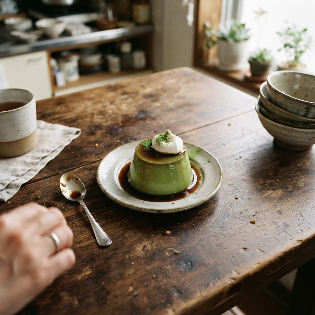Matcha-Infused Custard Pudding