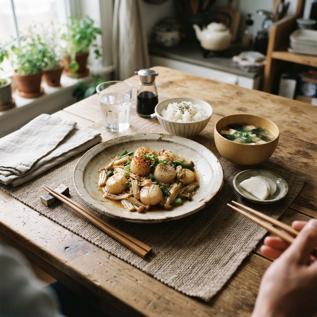 Scallop and Enoki Mushroom Butter-Shoyu
