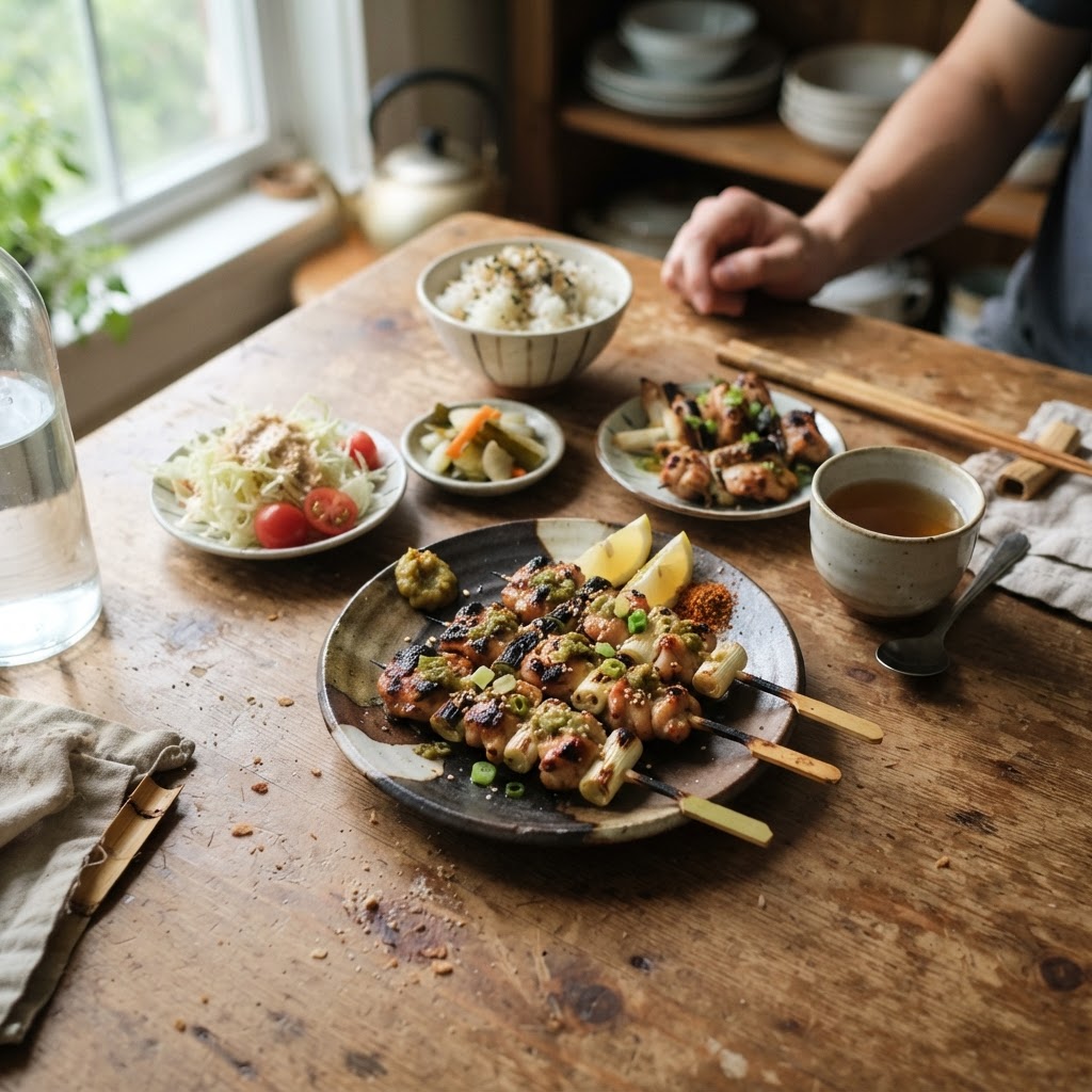 Yuzu Kosho Grilled Chicken Skewers
