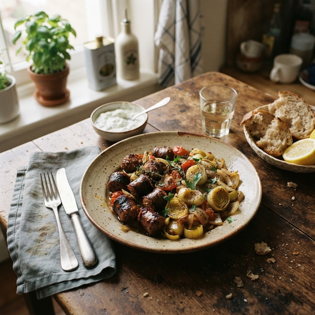 Greek Country Sausage with Leeks