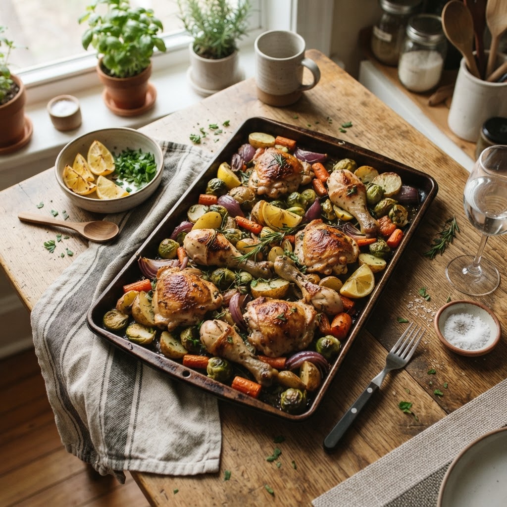 Sheet Pan Lemon Herb Roasted Chicken and Veggies