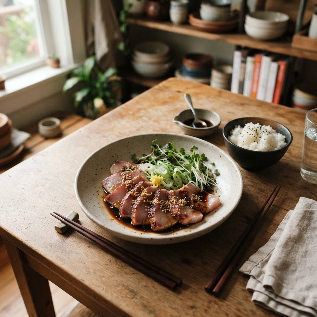 Seared Hamachi with Yuzu-Soy Reduction