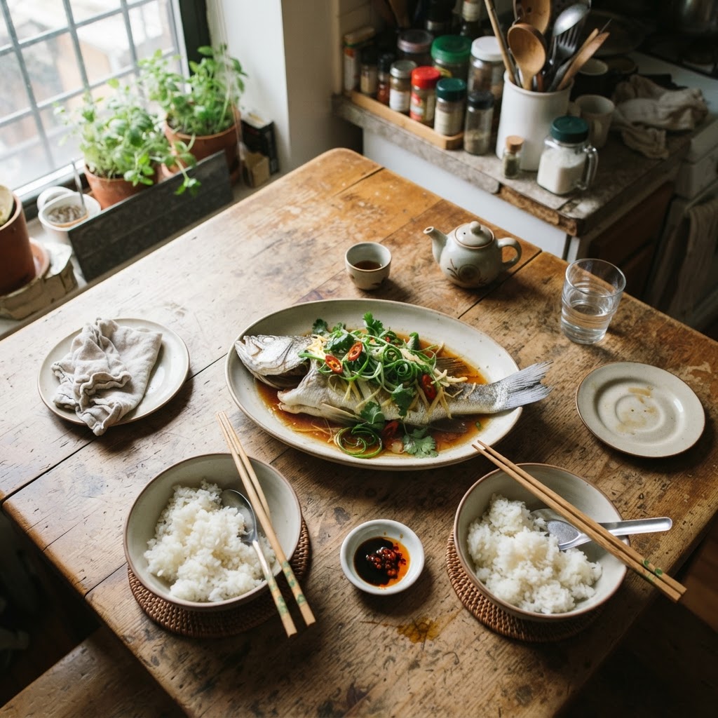 Steamed Sea Bass with Ginger and Scallion
