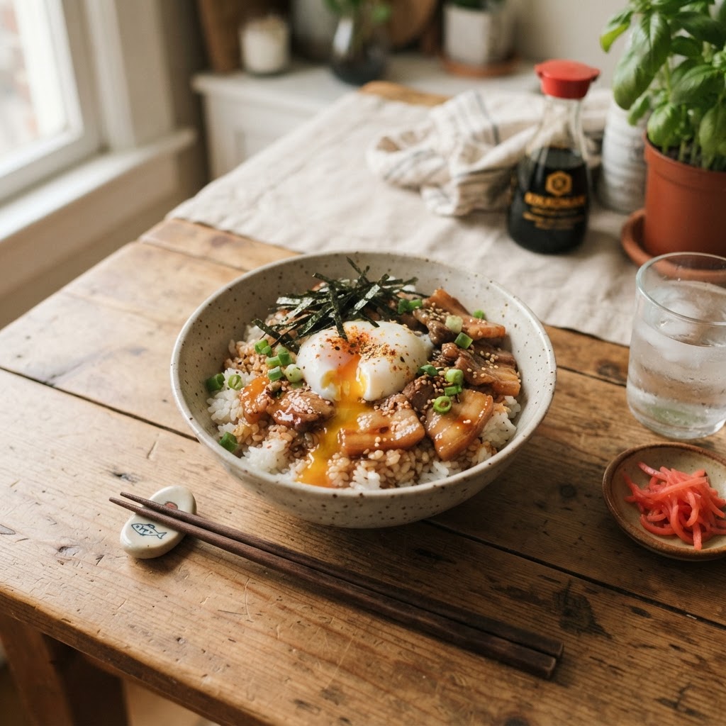 Soft-Boiled Egg and Soy-Glazed Rice Bowl