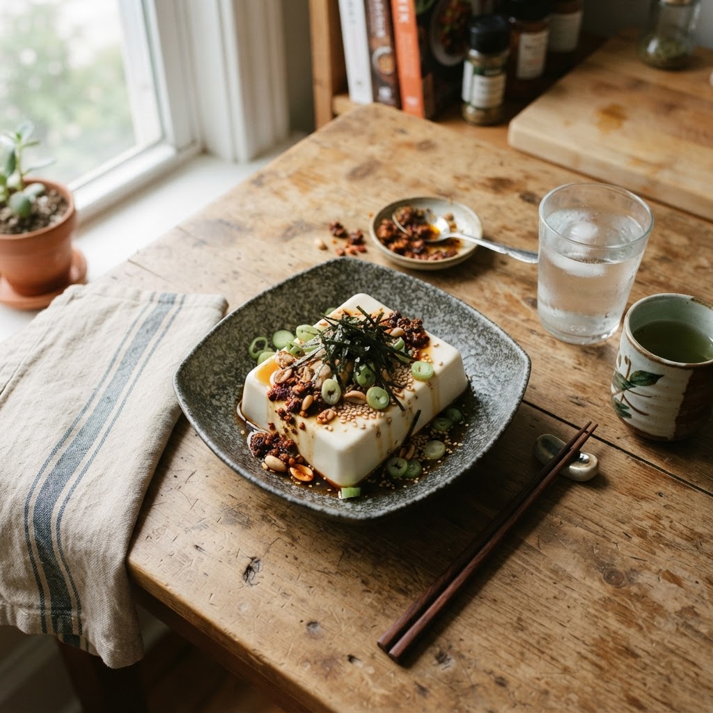 Silken Tofu with Spicy Chili Crunch
