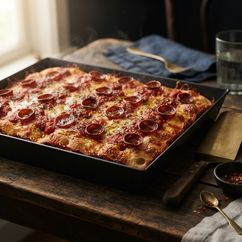 Detroit-Style Crispy Edge Pepperoni Pizza