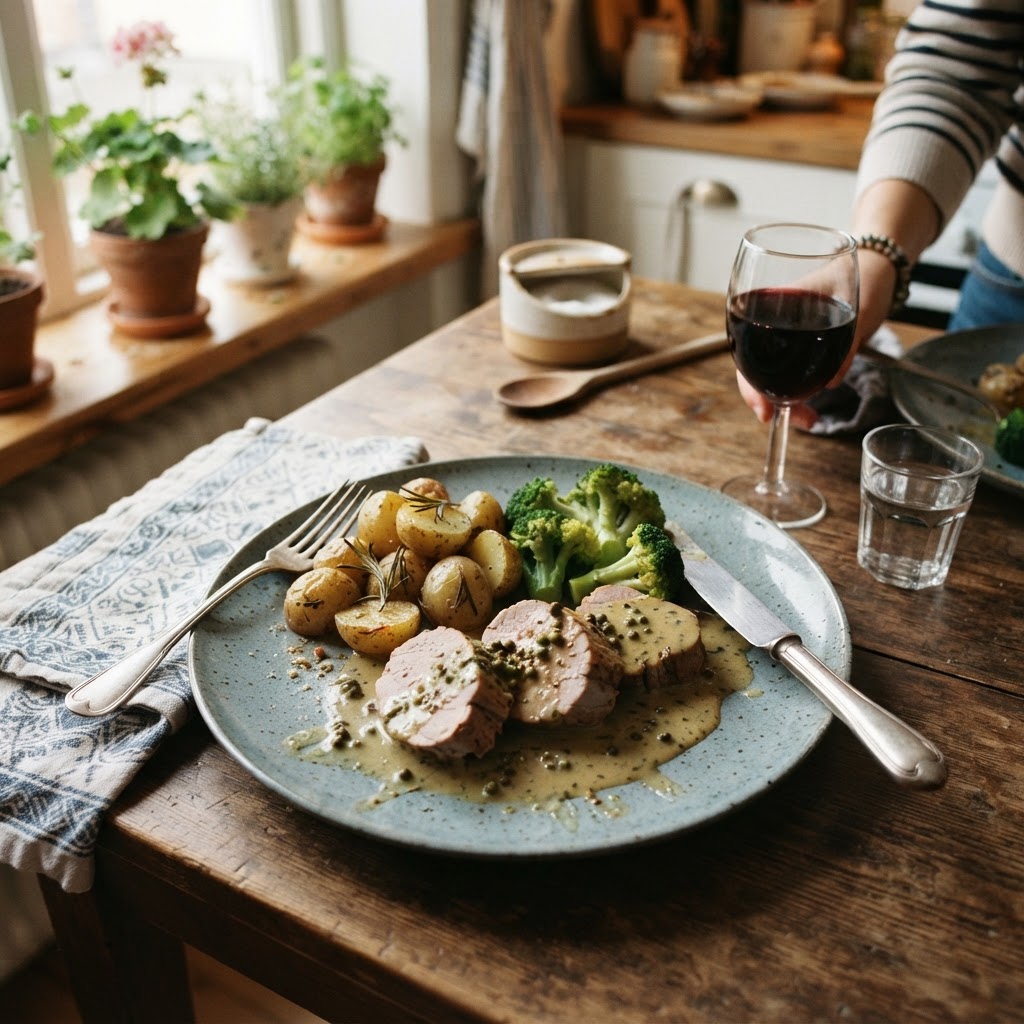 Fläskfilé med Grönpepparsås