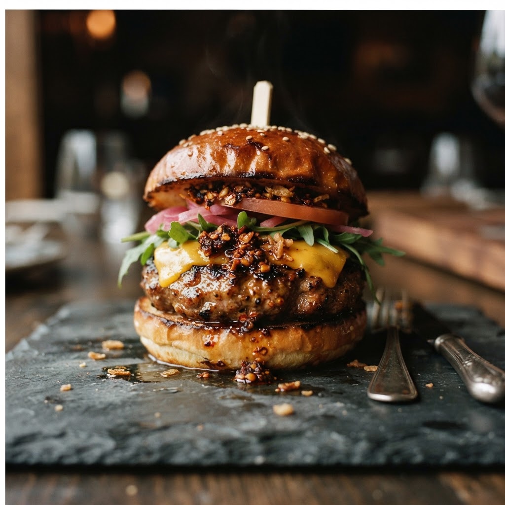 Chili Crunch Chorizo Burger